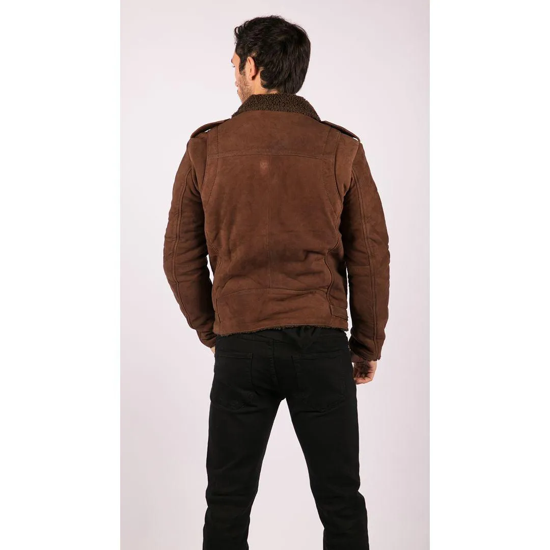 Mens Black Brown Cross Zip Real Leather Biker Jacket Fleece Lined Fitted Smart Casual