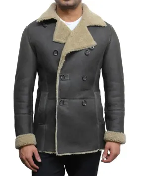 Men's Premium Grey Shearling Leather Fur Coat