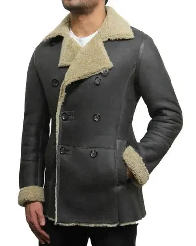 Men's Premium Grey Shearling Leather Fur Coat