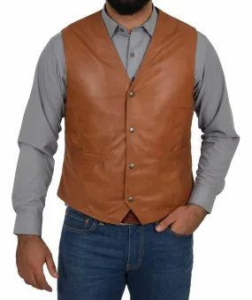 Men’s Slim Fit Leather Vest with Snap Button Closure MV14