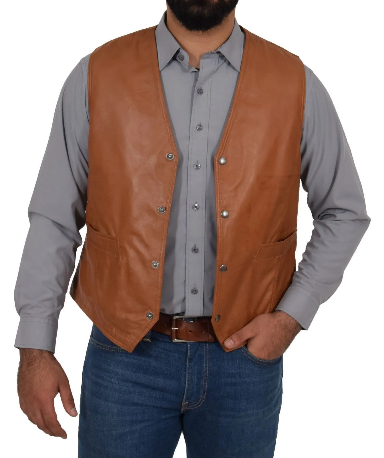 Men’s Slim Fit Leather Vest with Snap Button Closure MV14