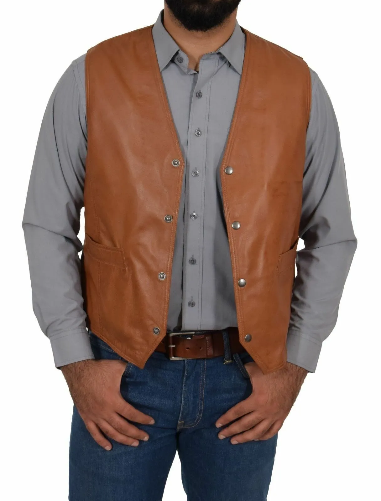 Men’s Slim Fit Leather Vest with Snap Button Closure MV14