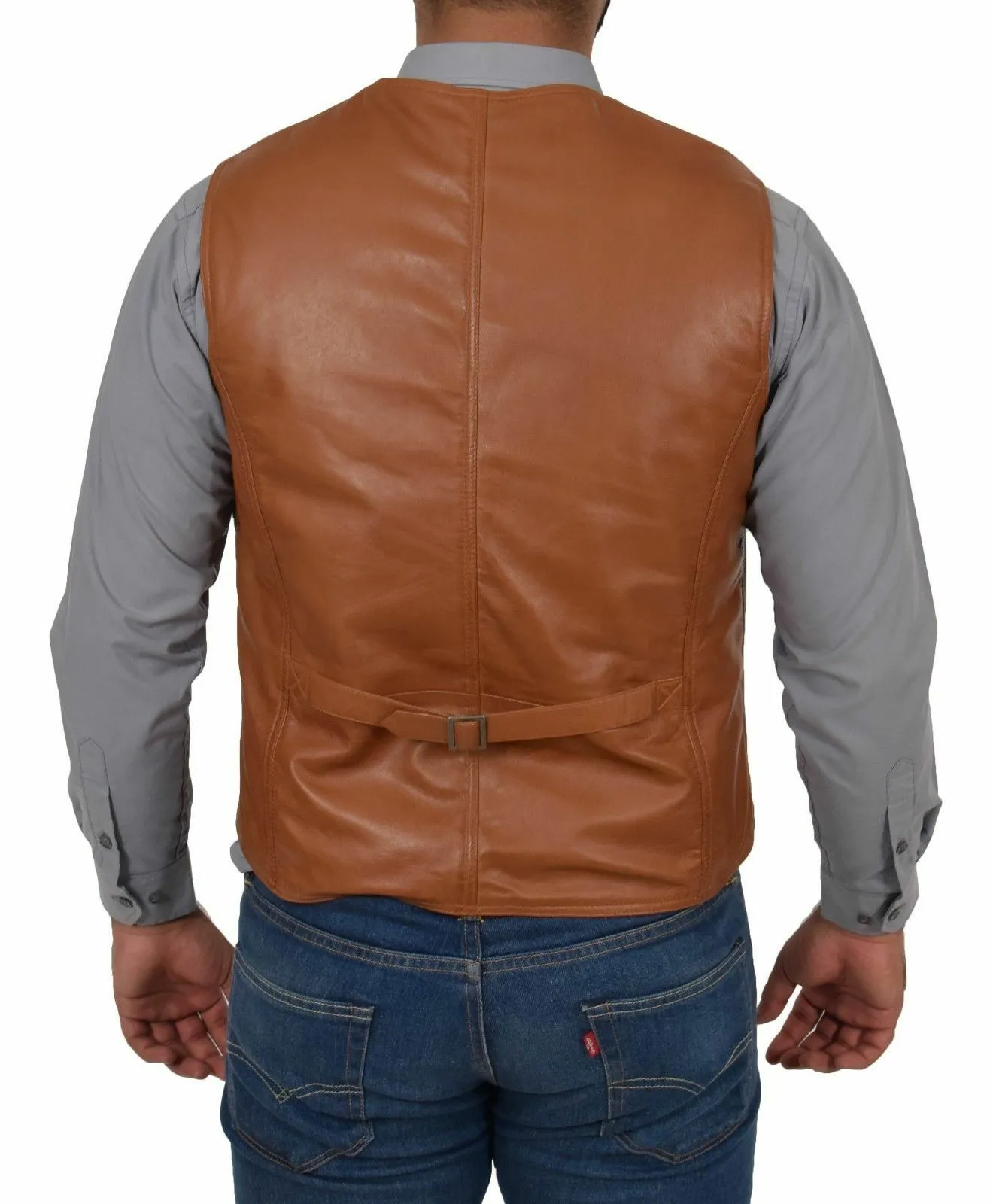 Men’s Slim Fit Leather Vest with Snap Button Closure MV14