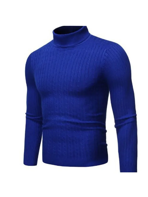 Men's Solid Color Turtleneck Slim Striped Sweater