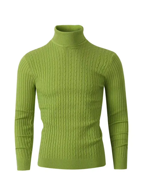 Men's Solid Color Turtleneck Slim Striped Sweater