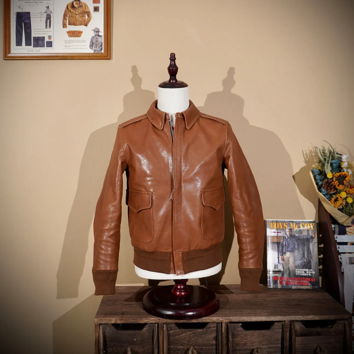 Men's Type A-2 Flight Leather Coat Tan