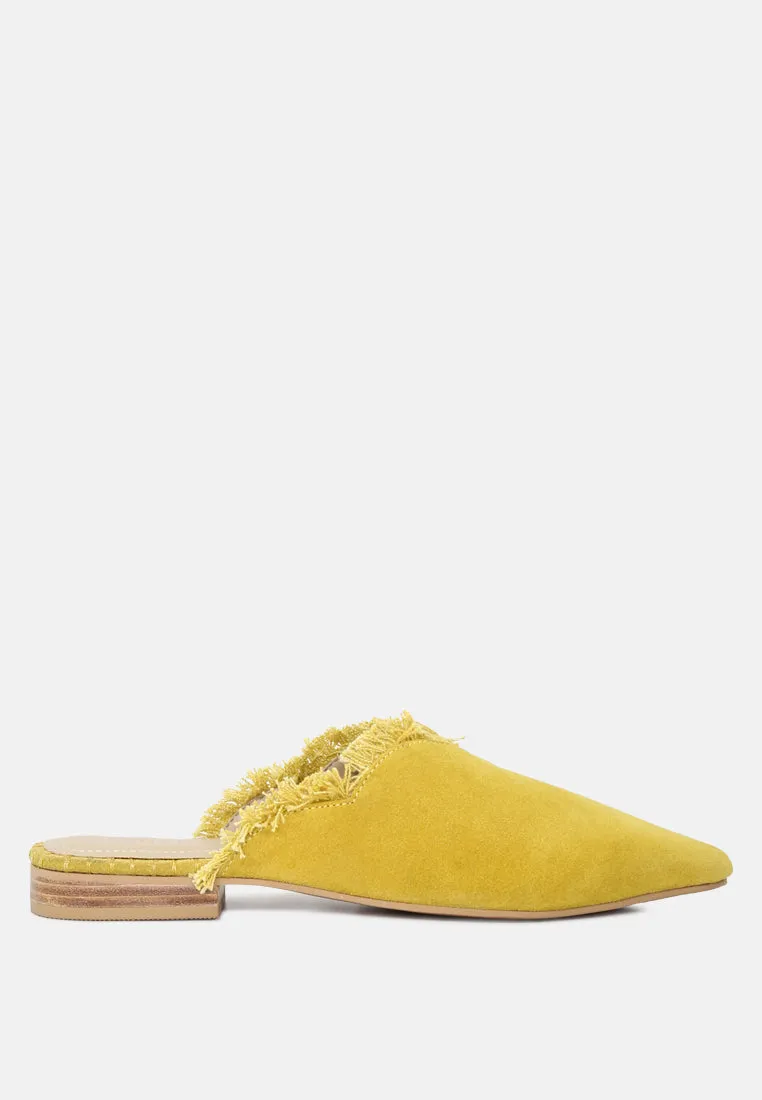 MOLLY Mustard Frayed Leather Mules