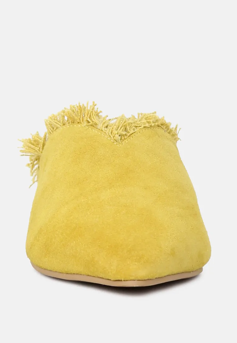 MOLLY Mustard Frayed Leather Mules