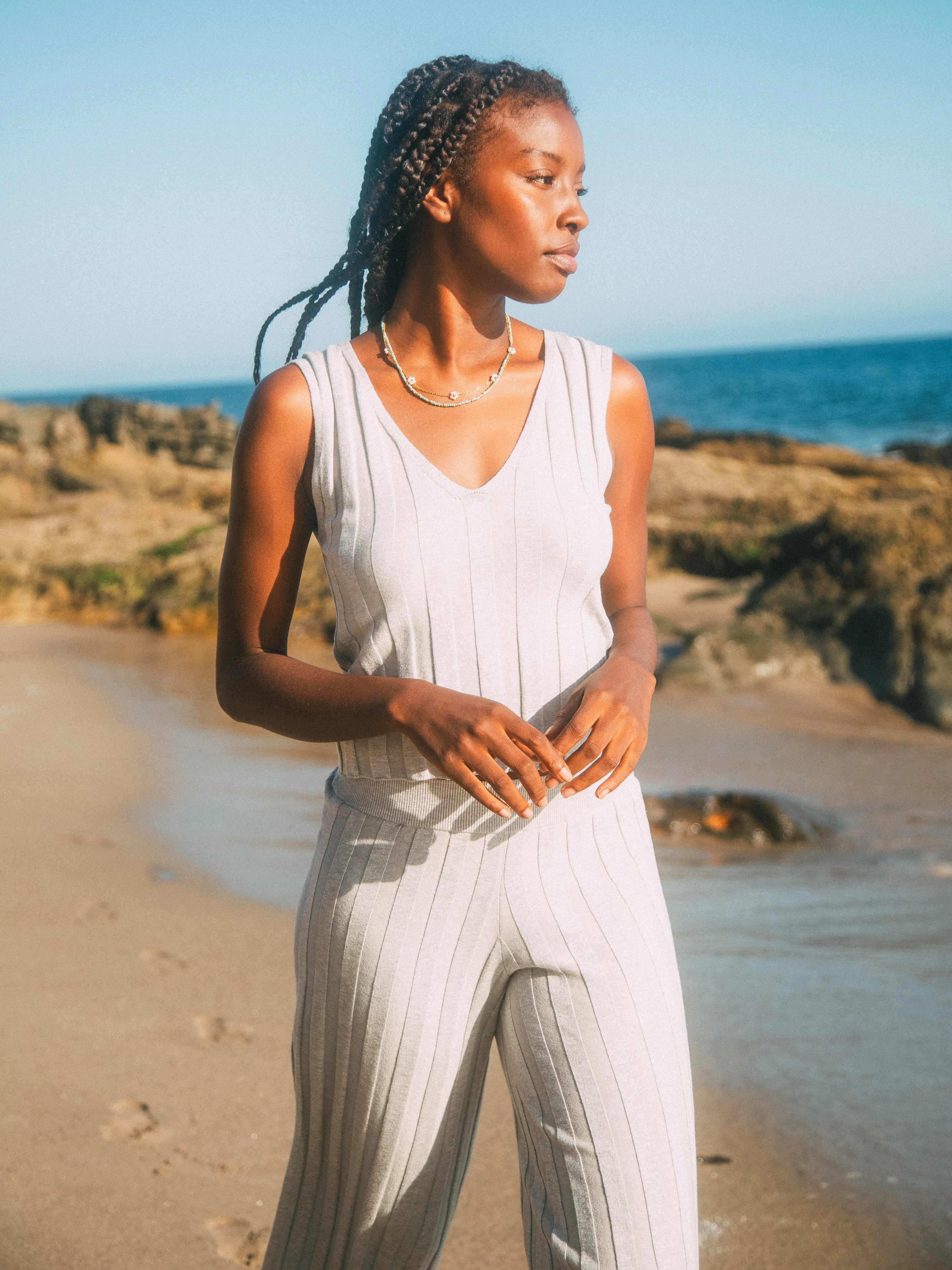 Monterey Ribbed Knit Top - Light Heather Grey