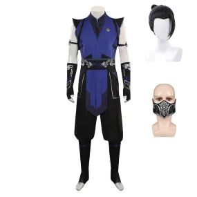 Mortal Kombat Sub-Zero Blue Top Pants Mask Full Outfits Party Carnival Halloween Cosplay Costume