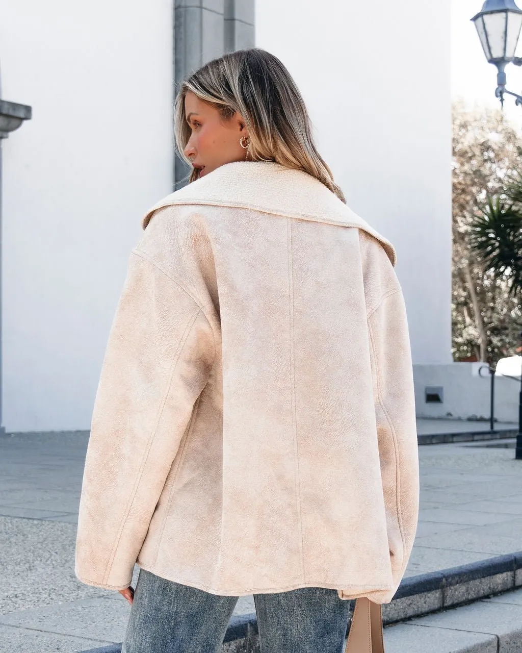 Muse By Magnolia Faux Suede Sherpa Jacket - Beige