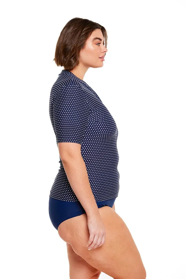 Navy & White Dots Short Sleeve Rash Vest