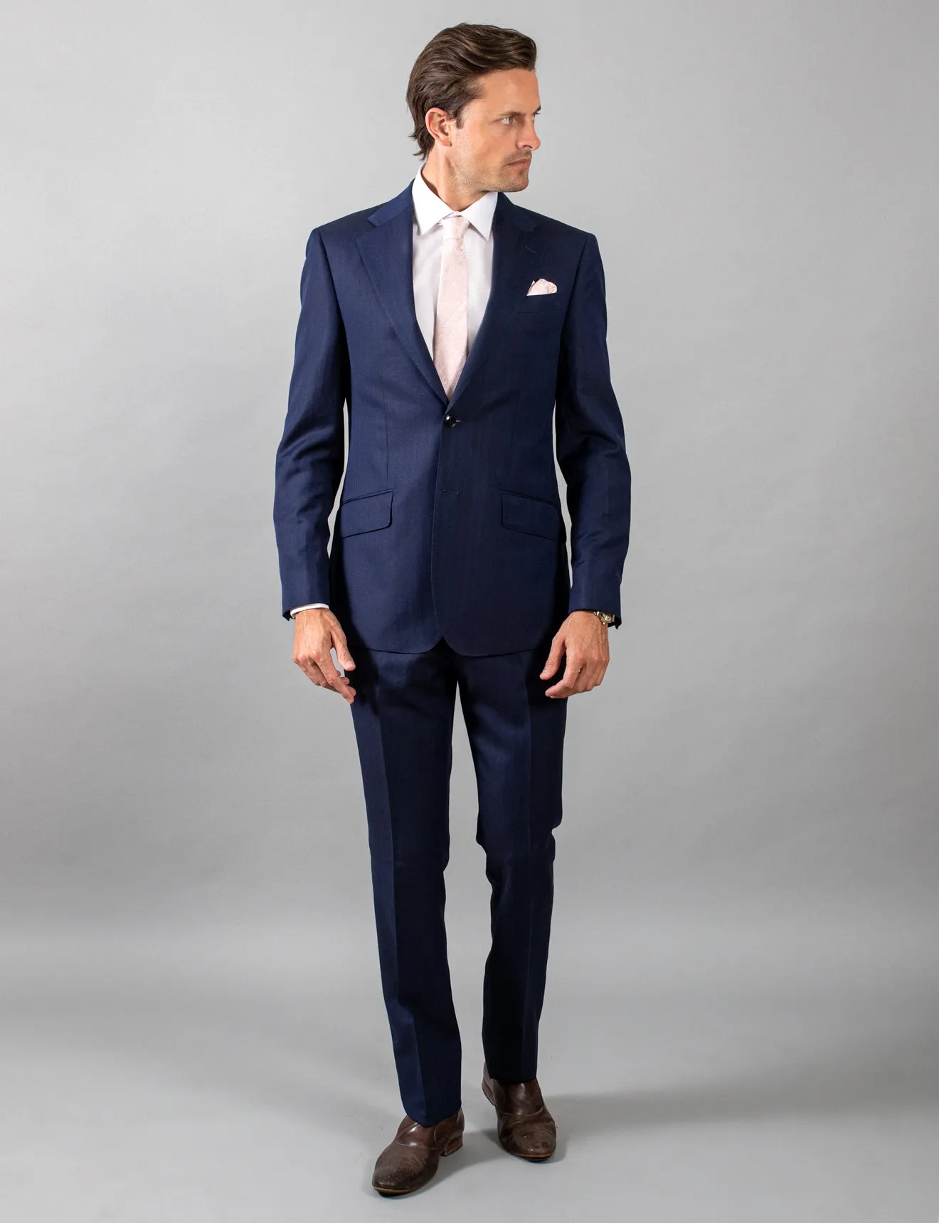 Navy Herringbone Suit Jacket