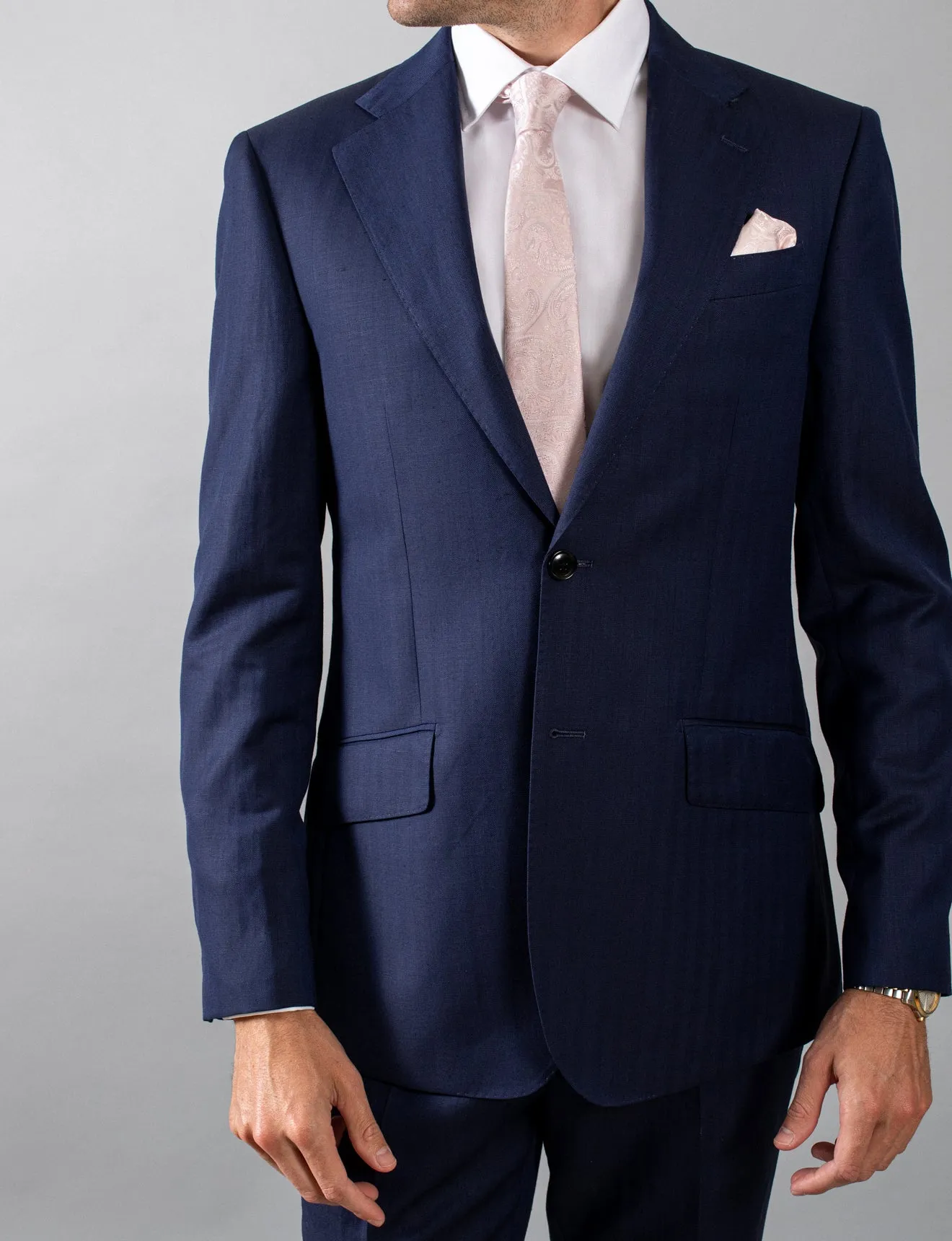 Navy Herringbone Suit Jacket