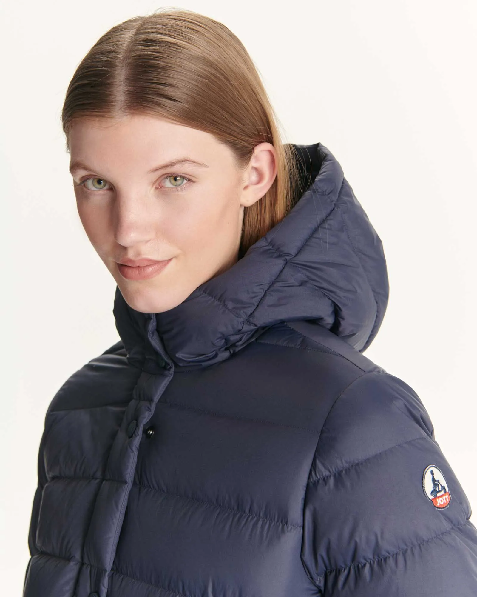 Navy Jane straight hooded puffer jacket