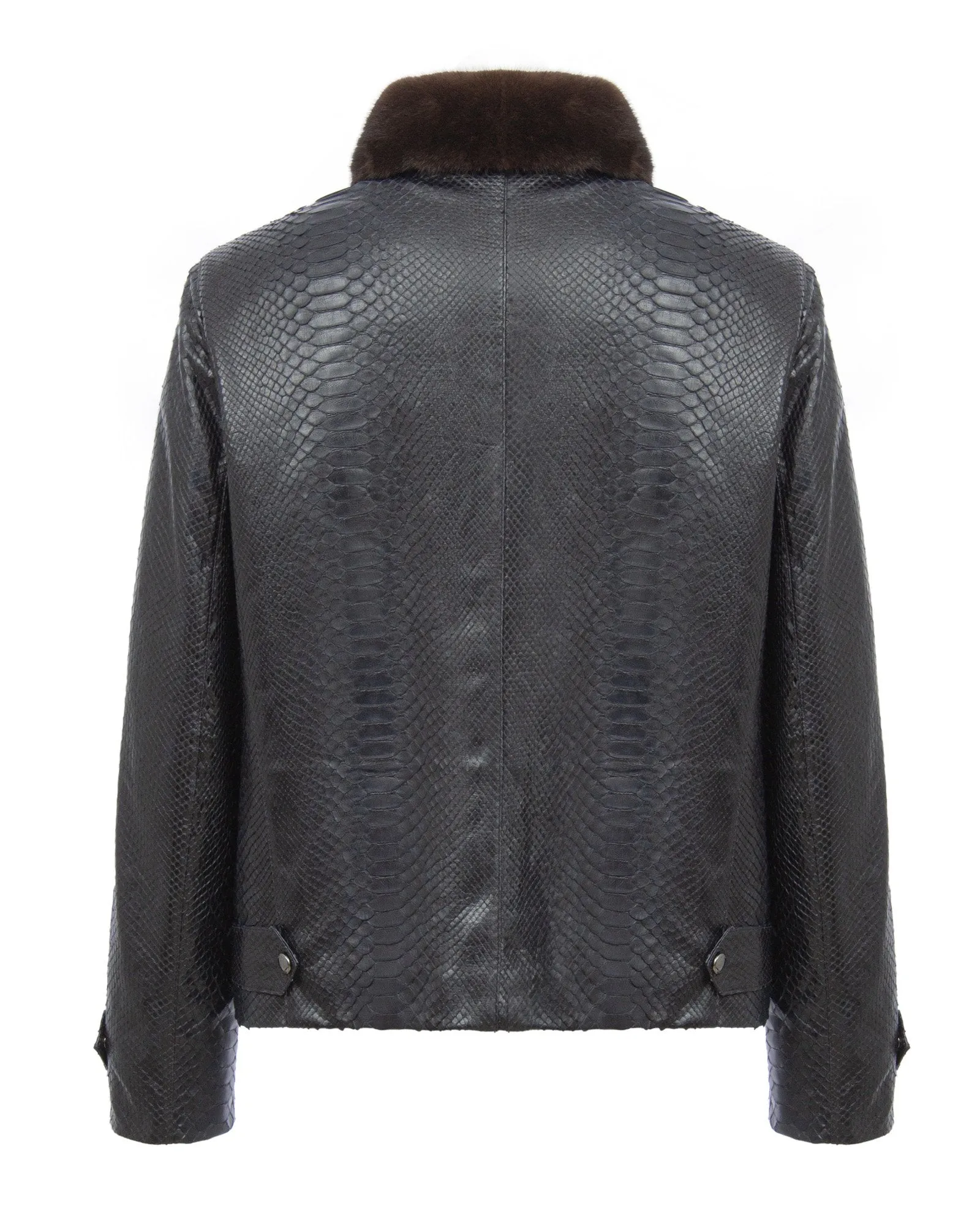 Navy Python Leather Jacket