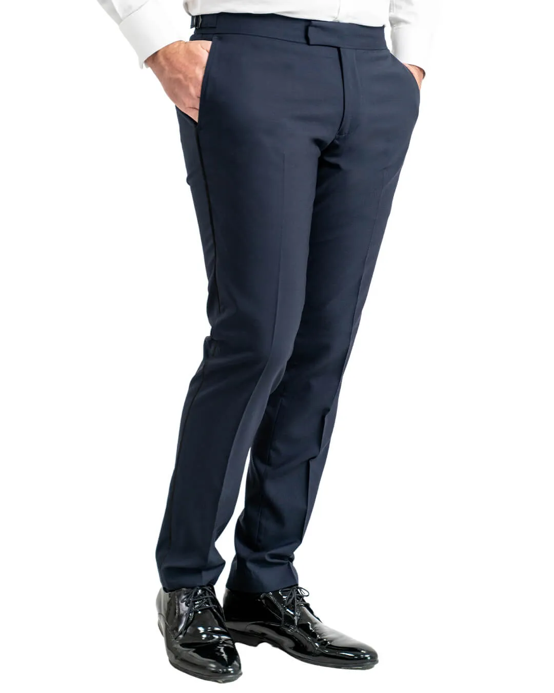 Navy Wool Stretch Tuxedo Trousers