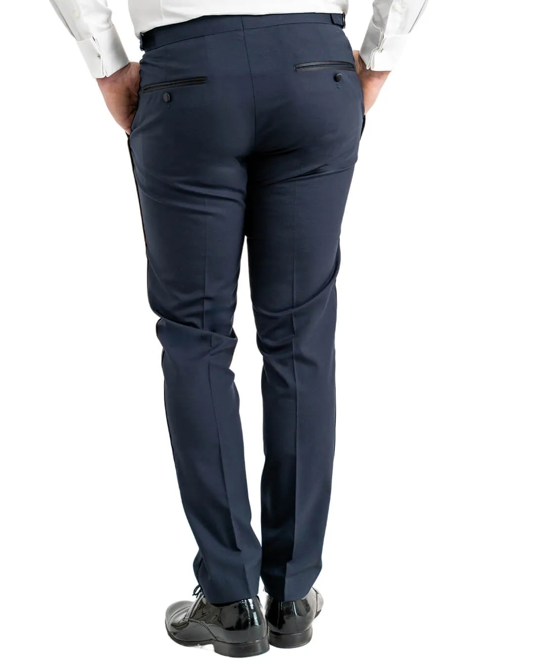 Navy Wool Stretch Tuxedo Trousers