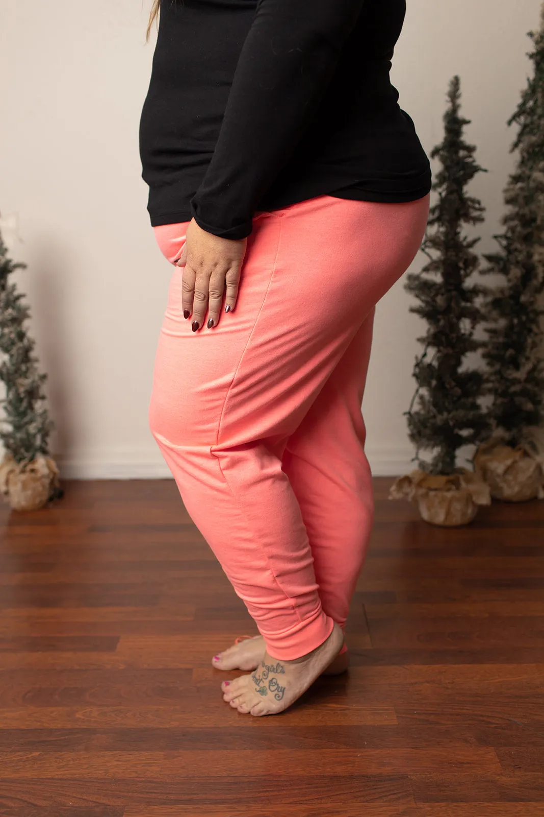 Neon Coral Pink Lightweight Jogger Pants (SM-3X)