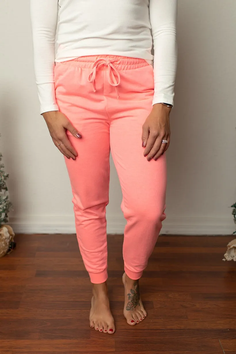 Neon Coral Pink Lightweight Jogger Pants (SM-3X)