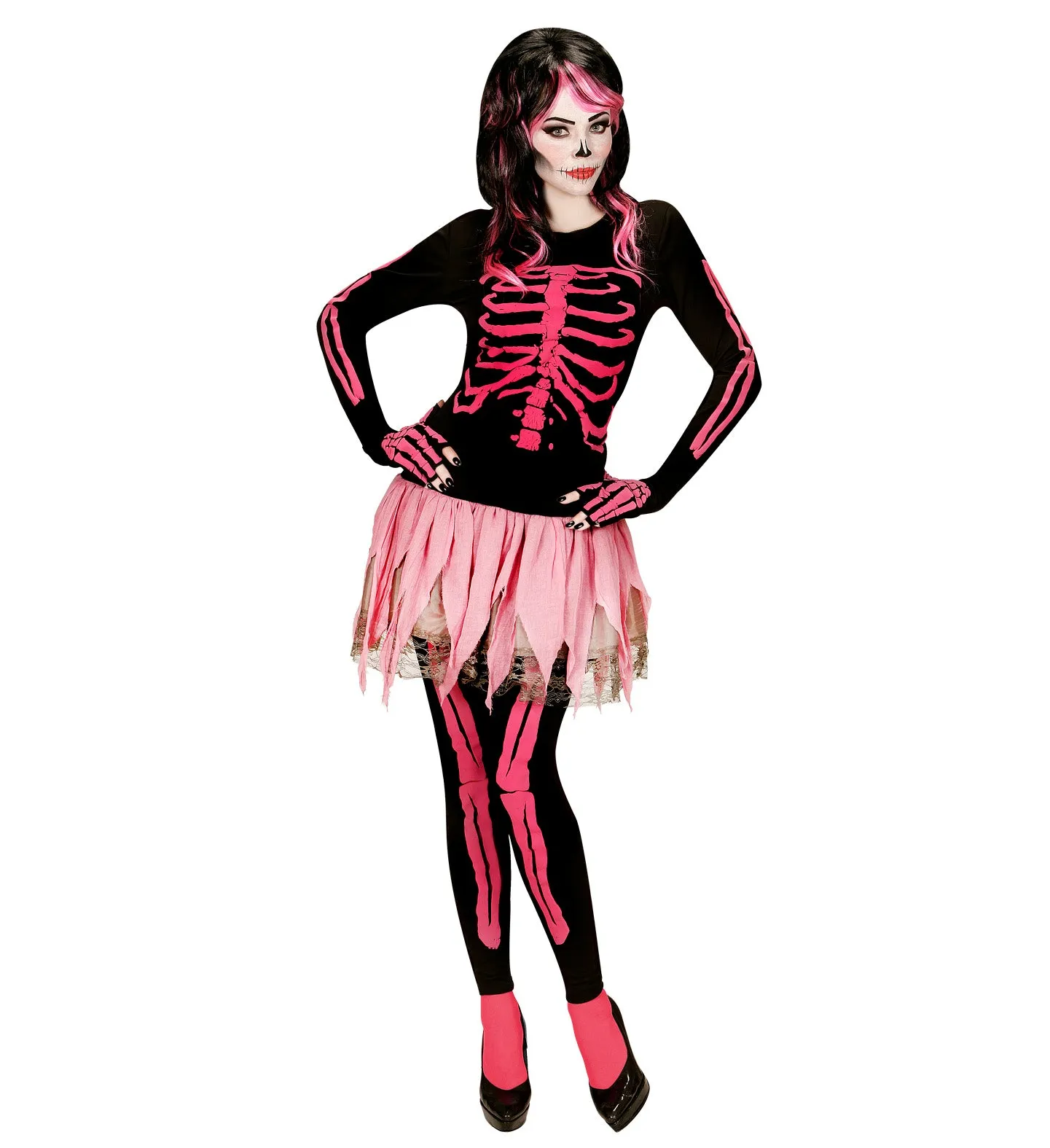 Neon Pink Skeleton Costume Ladies