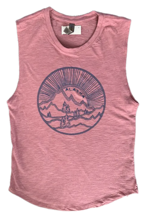 Oblivious Mountains Trees Sun Alaska Rose Tank Top