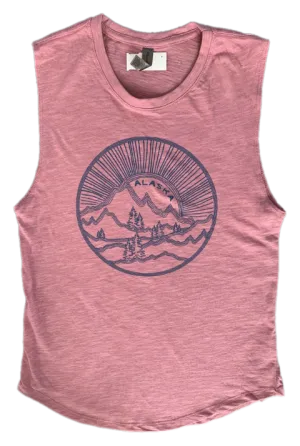 Oblivious Mountains Trees Sun Alaska Rose Tank Top