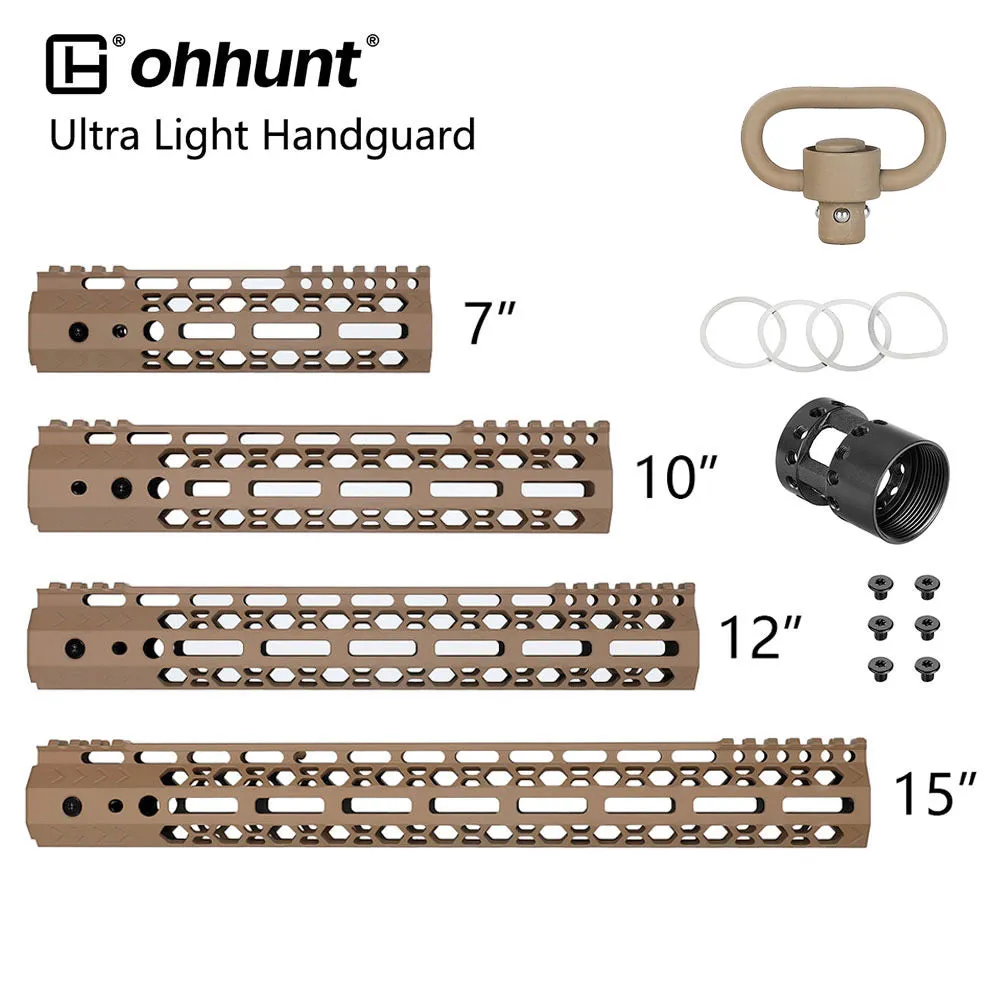 ohhunt® AR-15 Lightweight M-lok Handguard with Steel Barrel Nut - Desert Tan Color