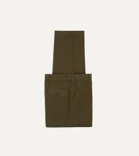 Olive Textured Cotton Flat Front Chino