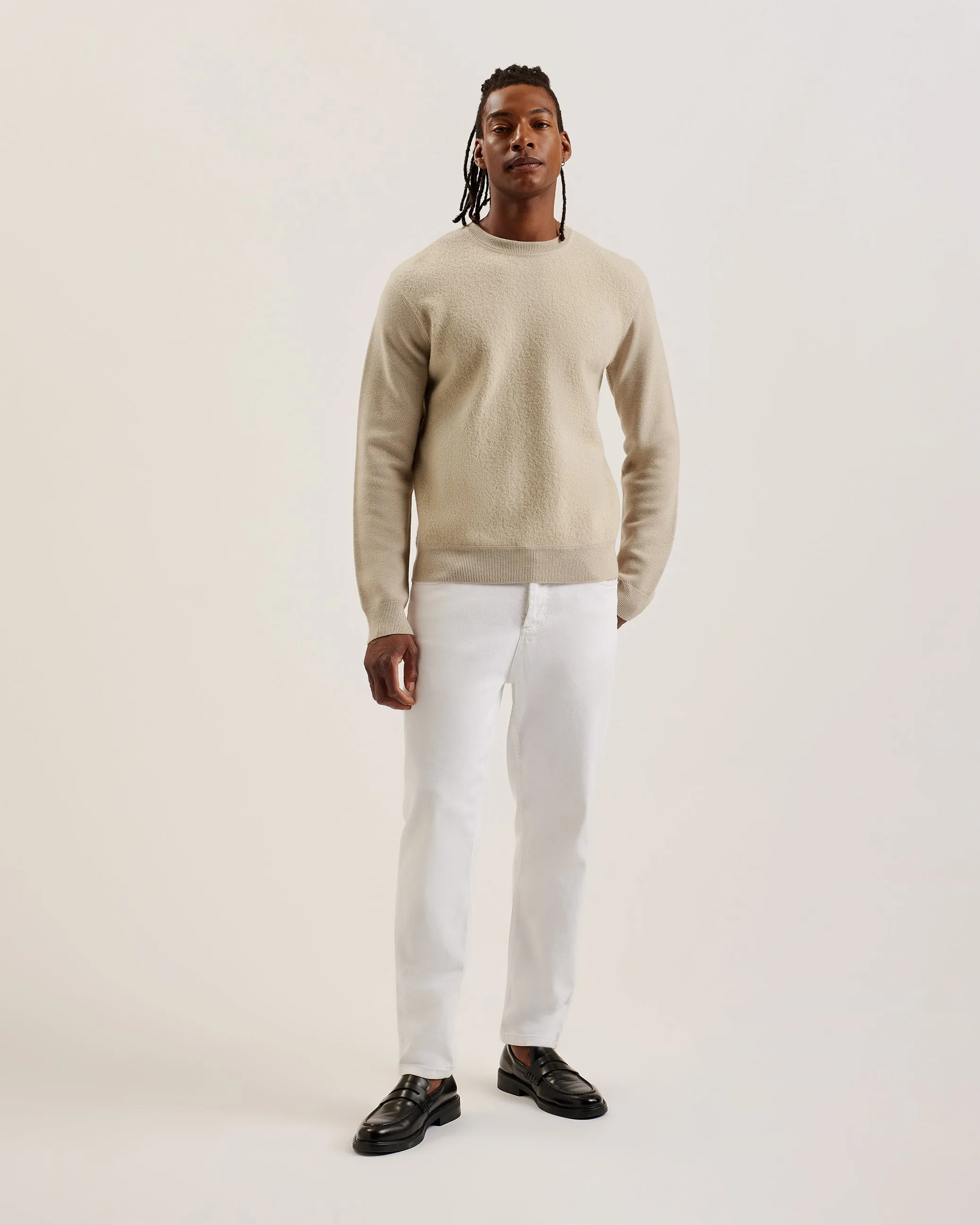 Olmste Ls Boucle Wool Stitch Crew Neck Taupe