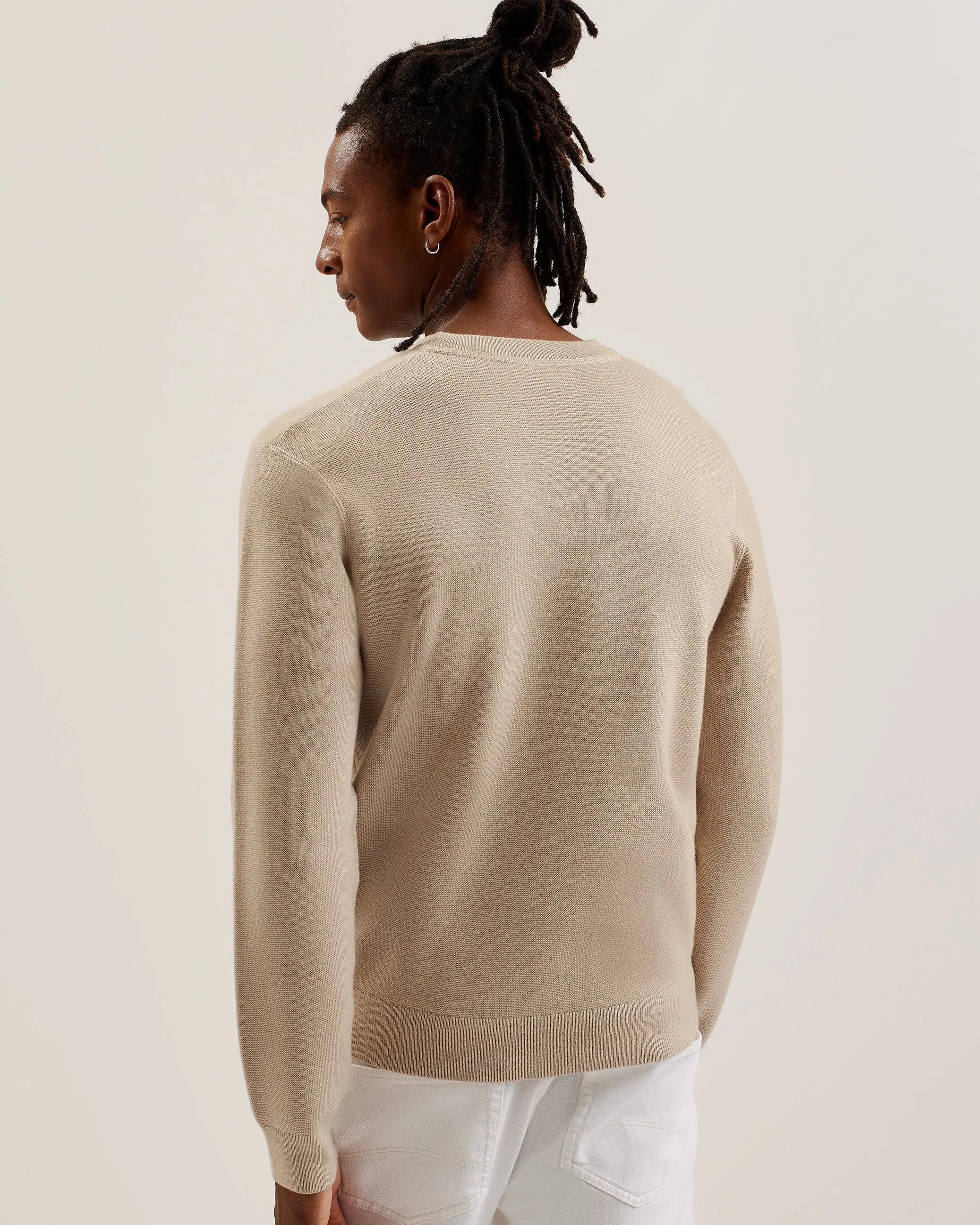 Olmste Ls Boucle Wool Stitch Crew Neck Taupe