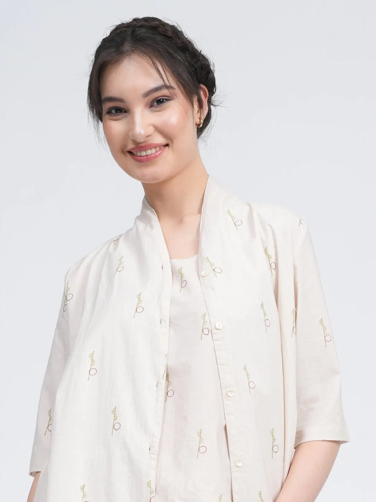 Organic Cotton Block Printed Long Shirt and Slip Top with Trousers 3-Piece Co-ord Set