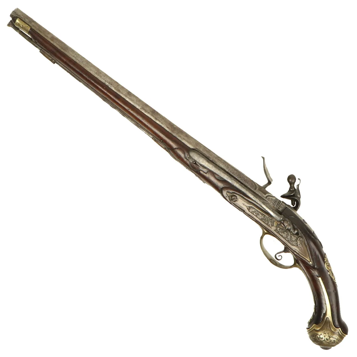 Original 17th Century Italian Long Flintlock Horse Pistol with Belt Hook by Pietro Mutti of Brescia c. 1690