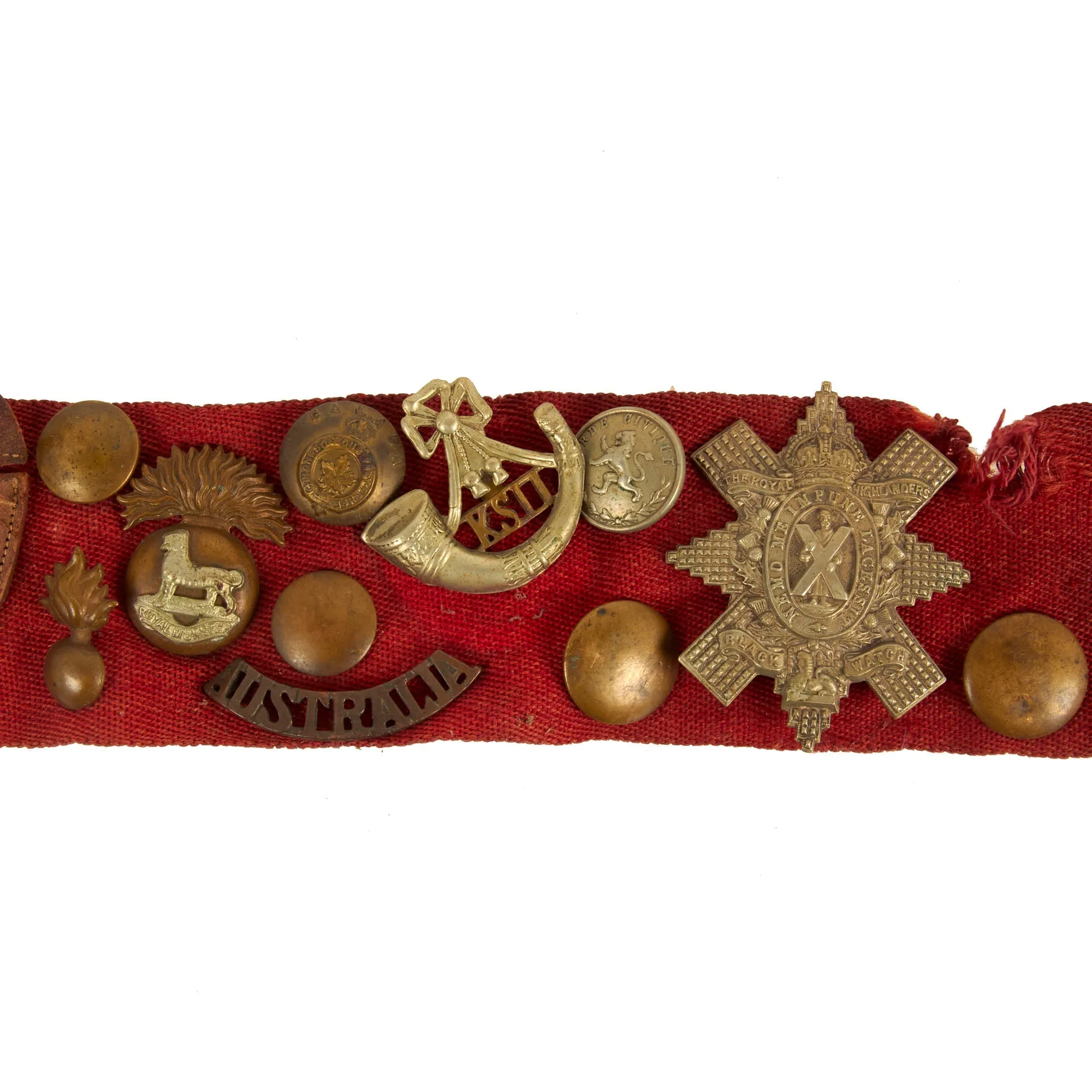 Original British WWI Hate Belt Mounted on Stable Belt with 23 Attached Items