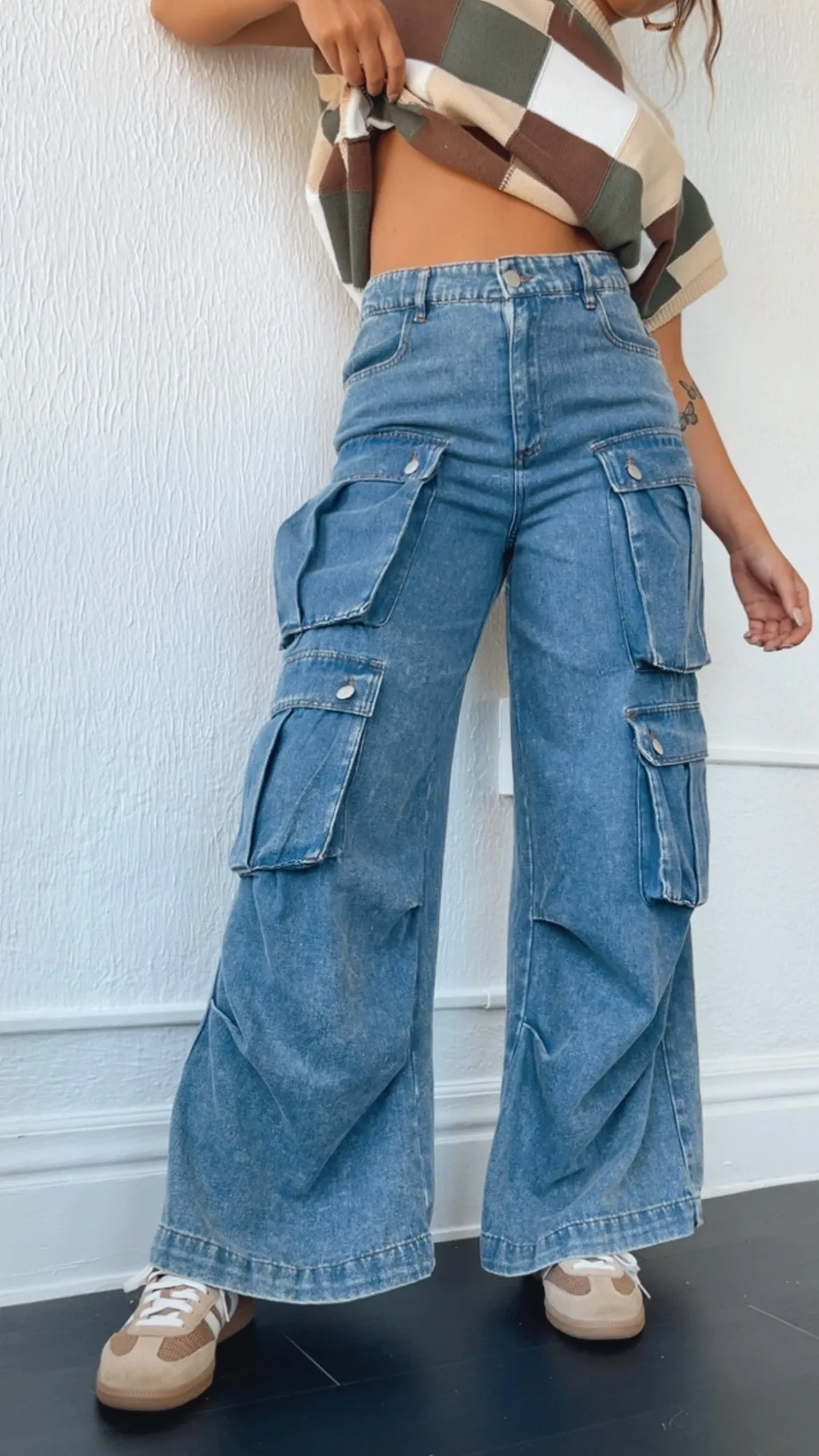 Oversized Boyfriend Denim Cargo Pants