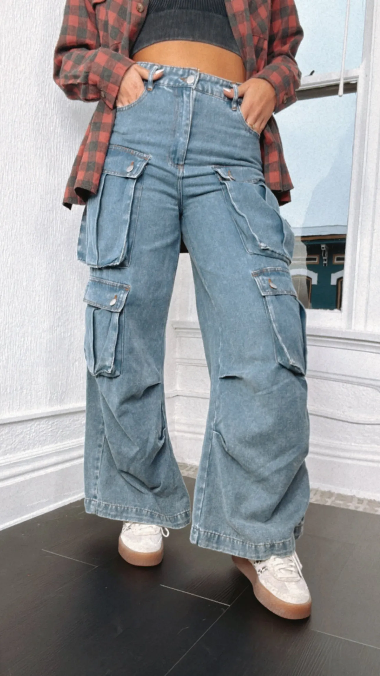 Oversized Boyfriend Denim Cargo Pants