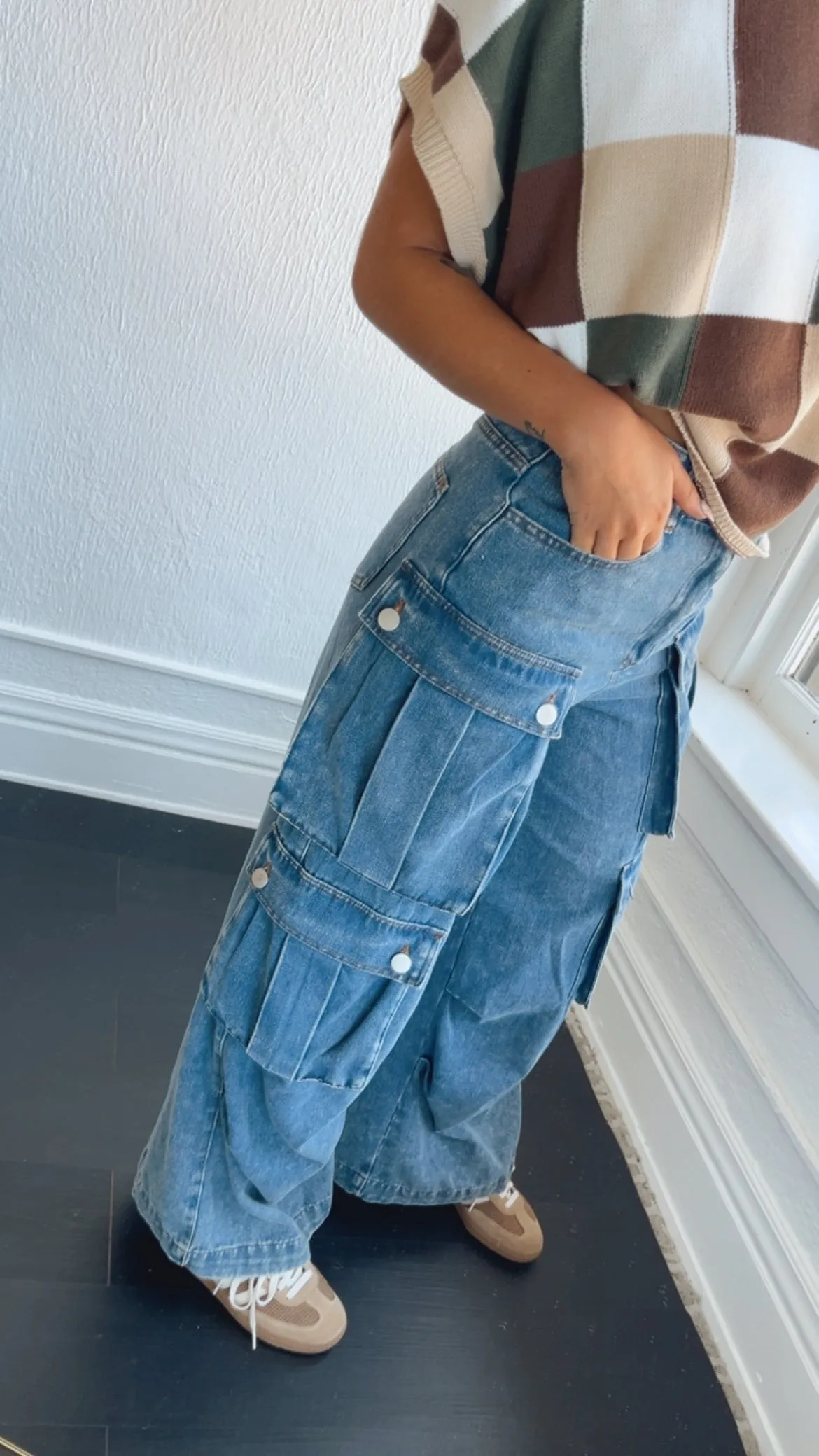 Oversized Boyfriend Denim Cargo Pants