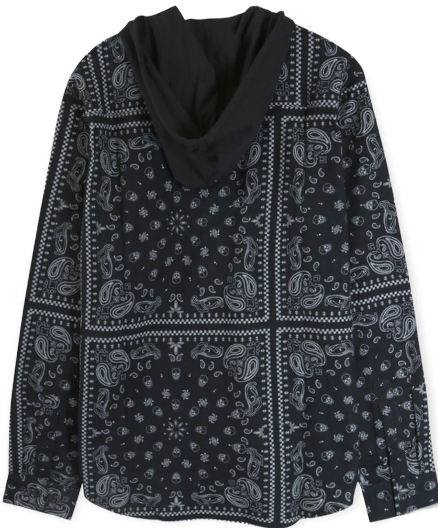 Paisley Print Hooded Shirt- Black