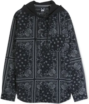 Paisley Print Hooded Shirt- Black