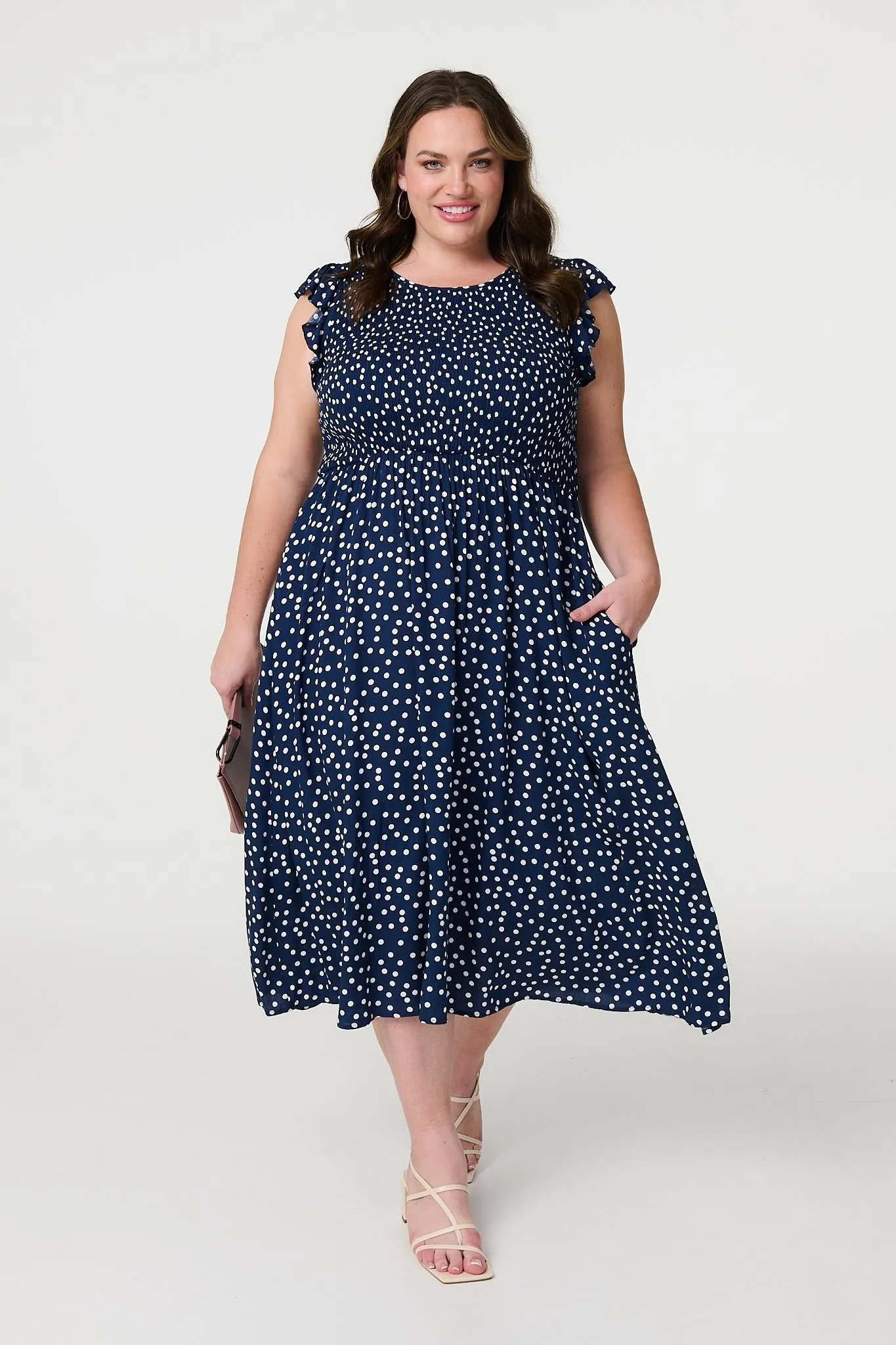 Polka Dot Cap Sleeve Midi Dress