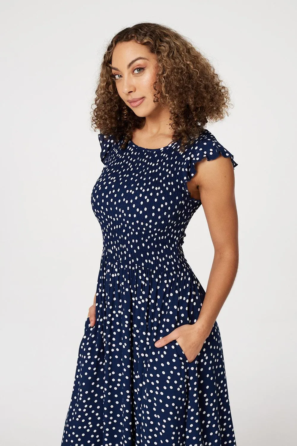 Polka Dot Cap Sleeve Midi Dress