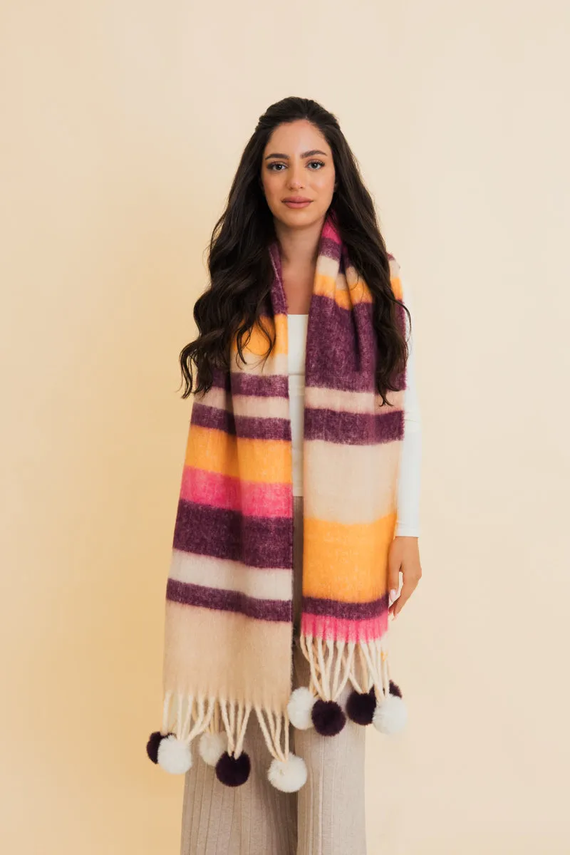 Pop Stripe Pom Tassel Cozy Scarf