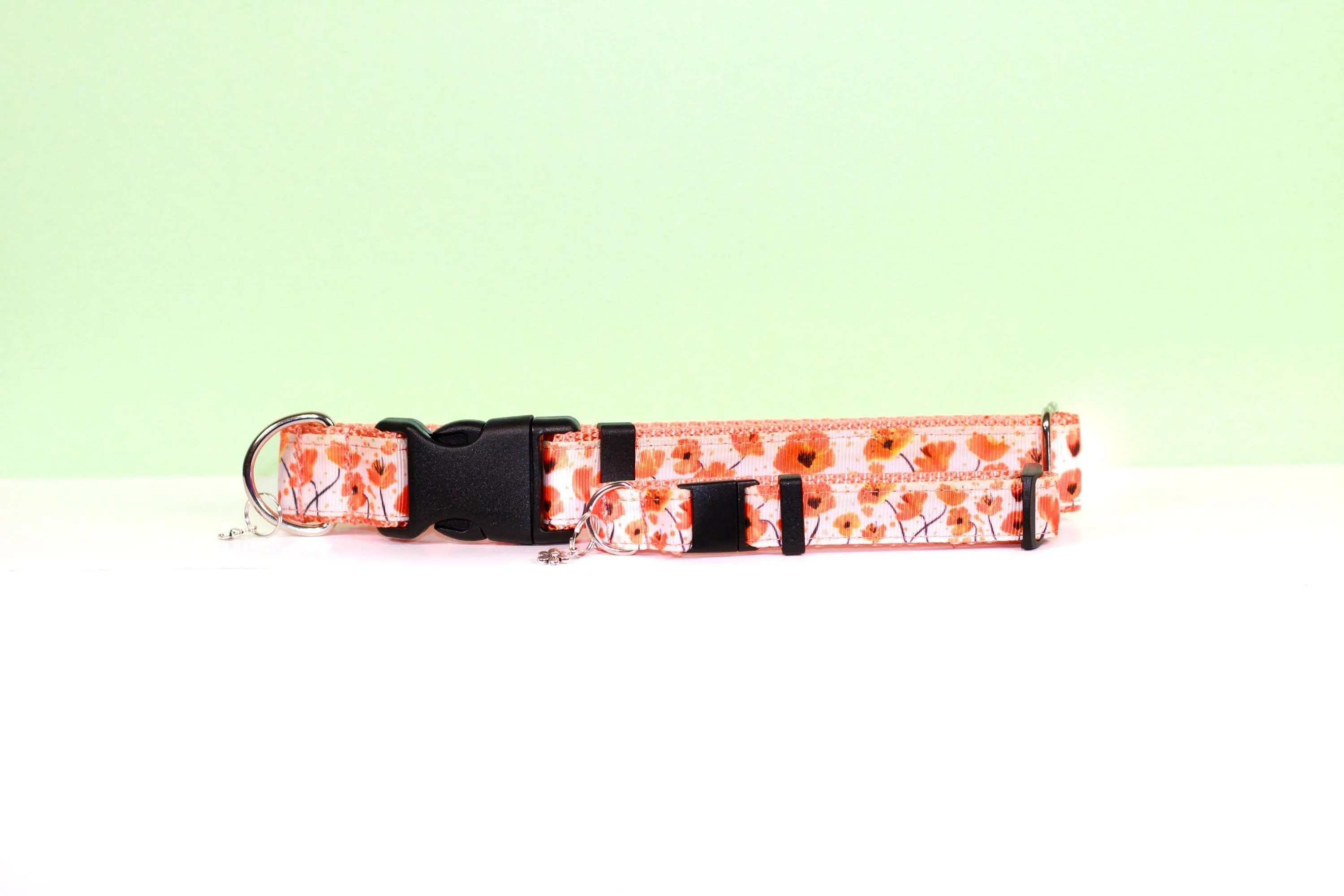 Poppy flower collar,Flower,Orange California poppy ,Orange dog collar,Orange cat collar,Poppy flower,Wide Cat collar,Flower Dog collar