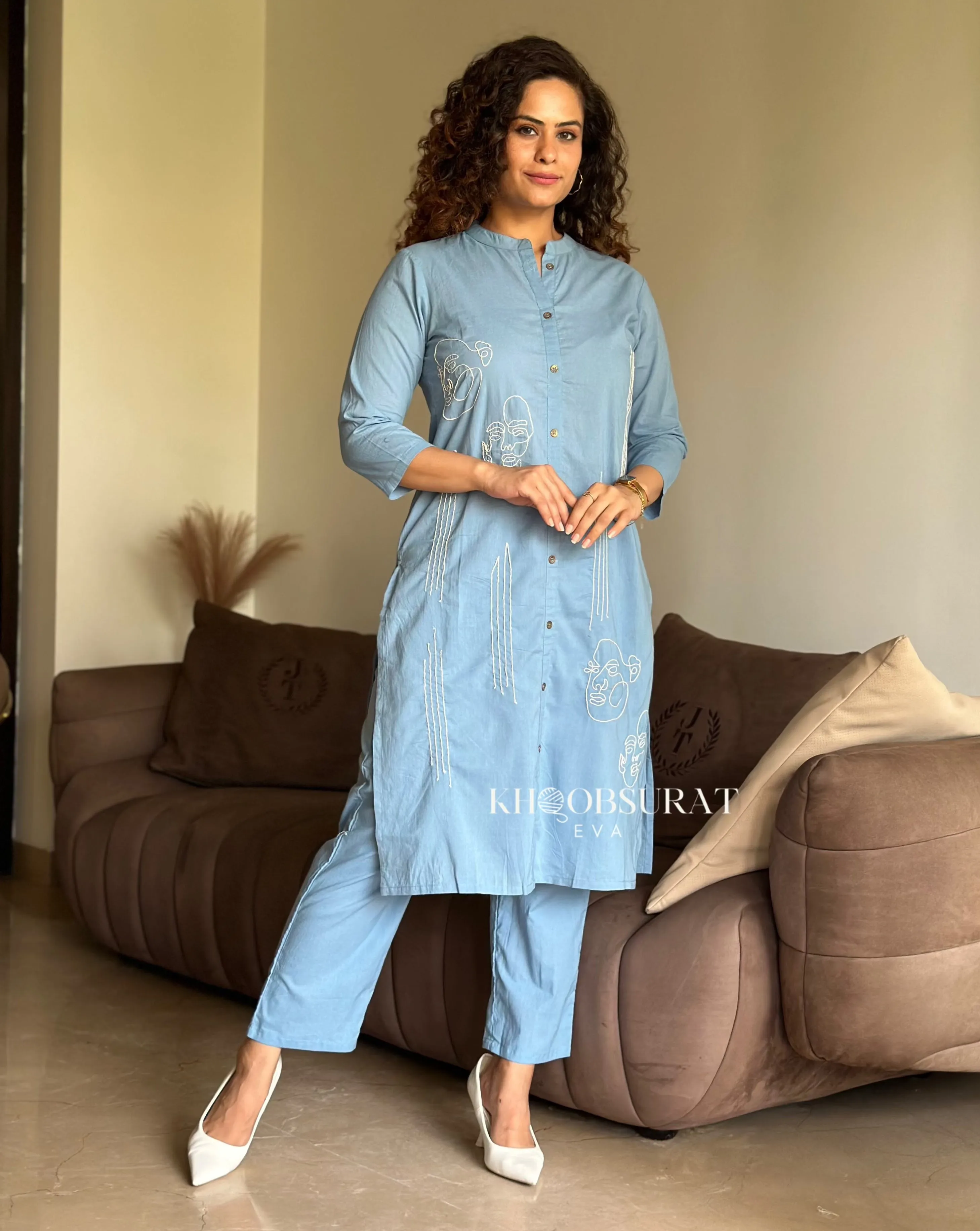 Posh Blue Cotton Kurta Set