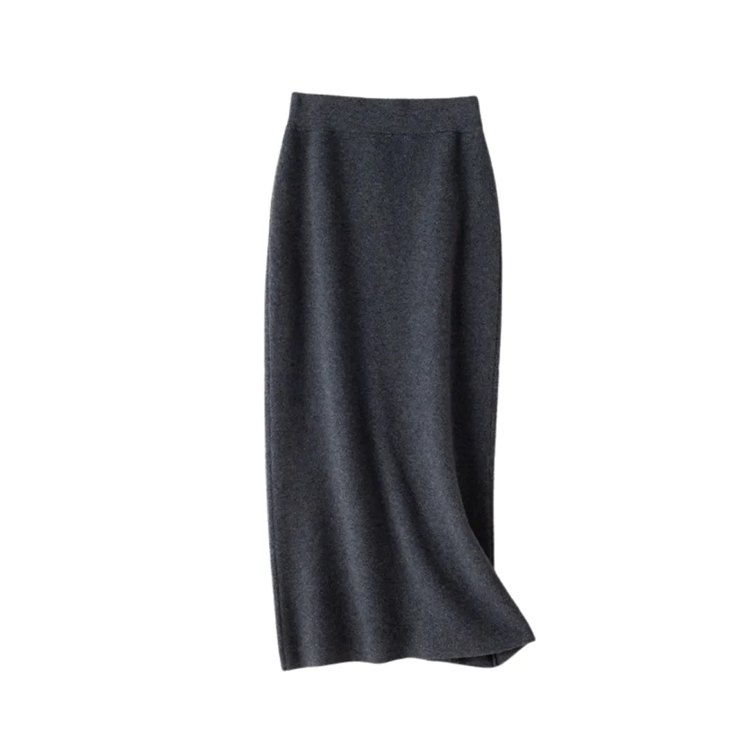 Pre Order:  Solid High Waist Wool Knitted Midi Skirt