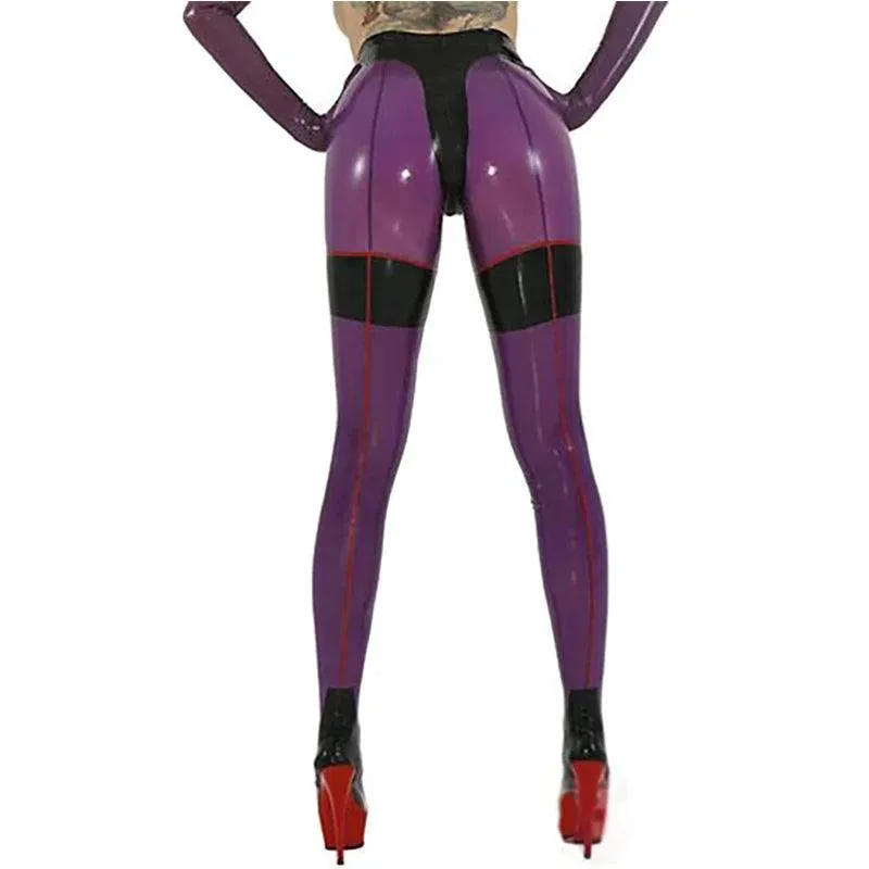 Purple Latex Leggings With Red Seams