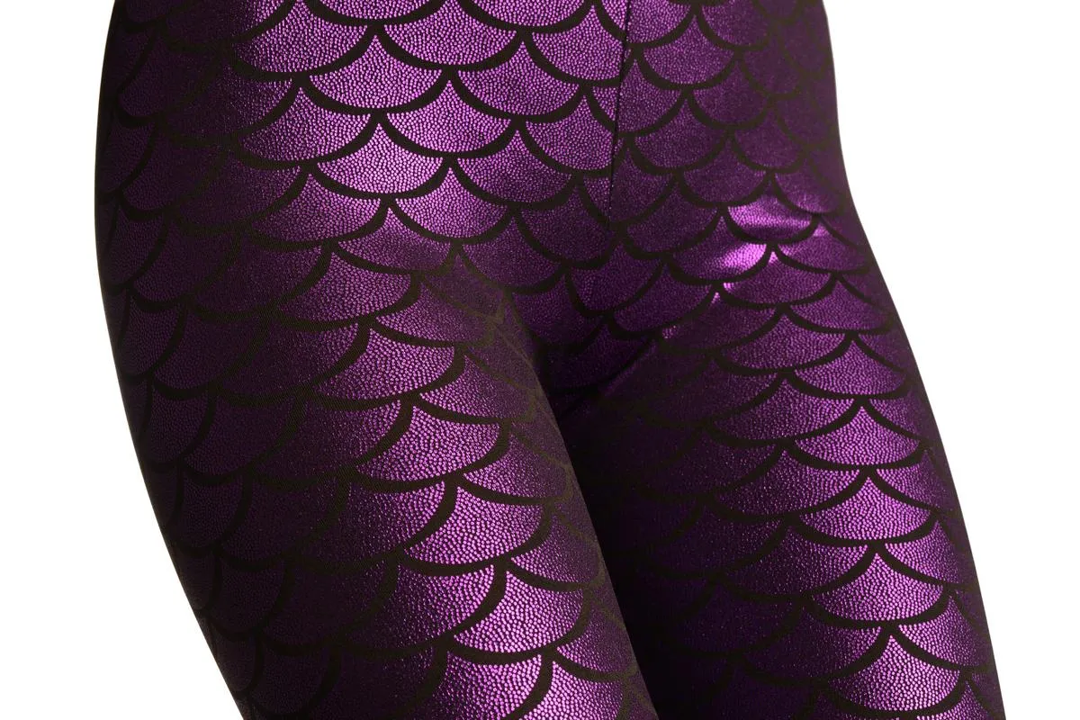 Purple Shiny Mermaid Scales Leggings