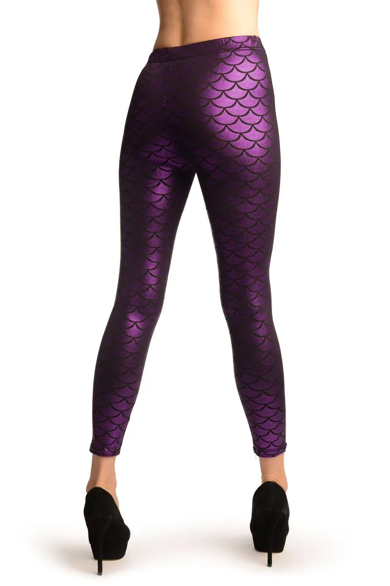 Purple Shiny Mermaid Scales Leggings