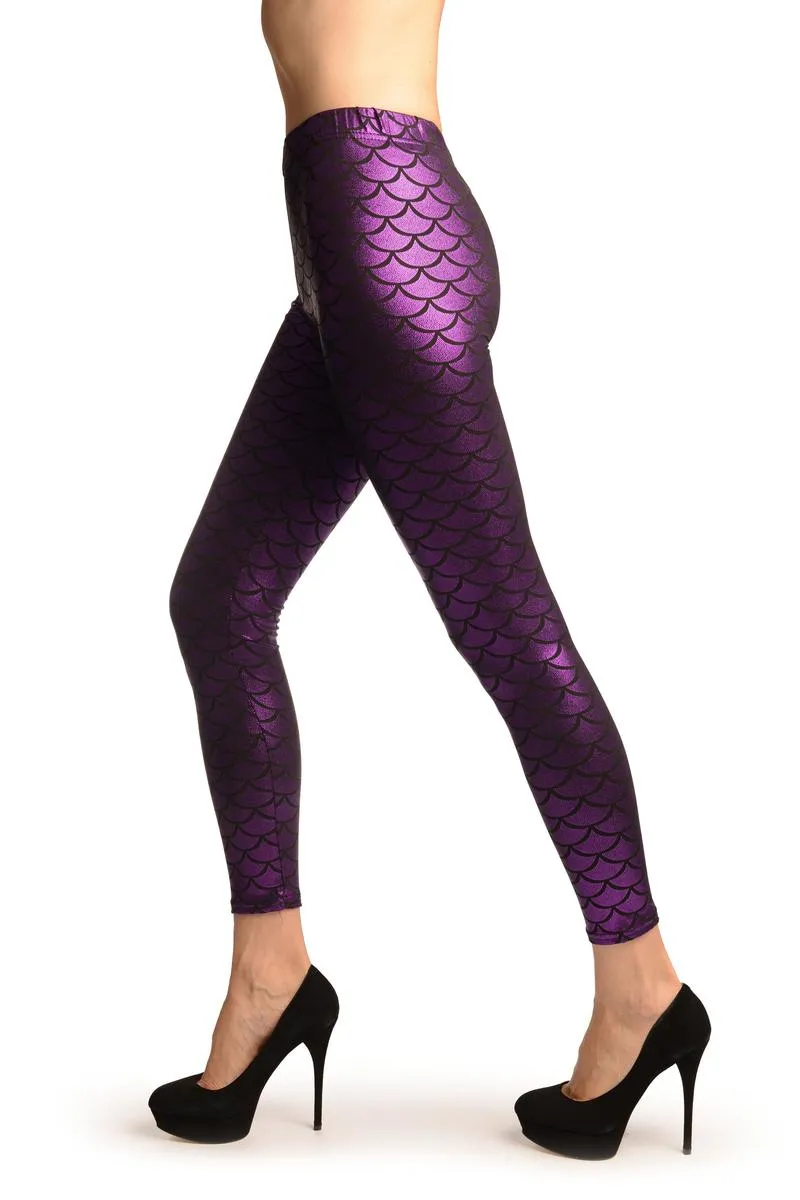 Purple Shiny Mermaid Scales Leggings