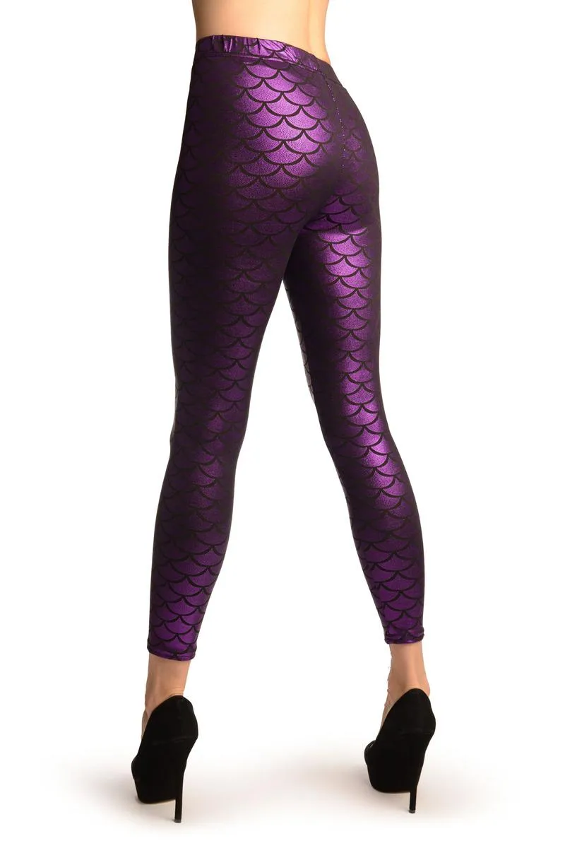 Purple Shiny Mermaid Scales Leggings